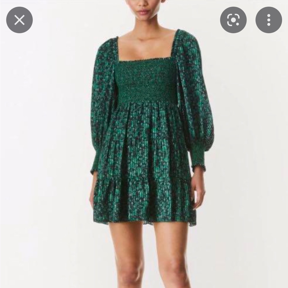 ALICE + OLIVIA Smocked Green Floral Long Sleeve Mini Dress